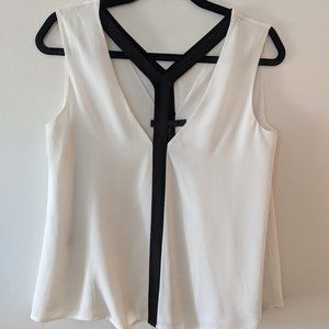 White and Black BCBGMaxAzria double v-neck with cut out blouse